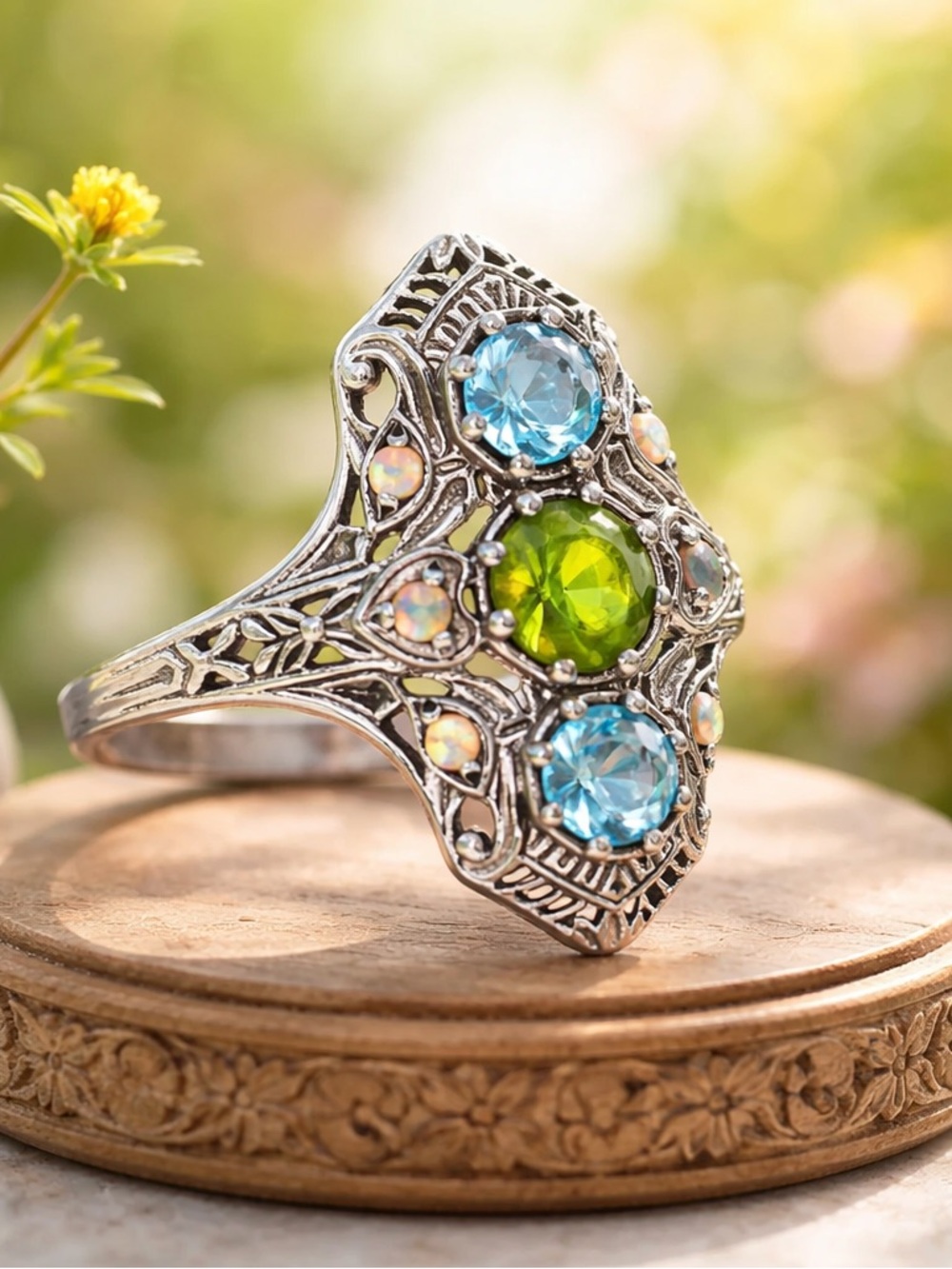 NEW! Peridot, Topaz & Opal Ring - Picture 10 of 12